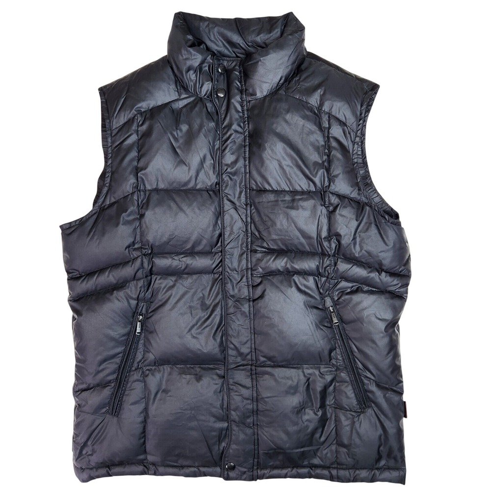 Tumi Mens Sz Medium Vest Puffer Down Black Quilted Pack-A-Way Tote Bag Vest